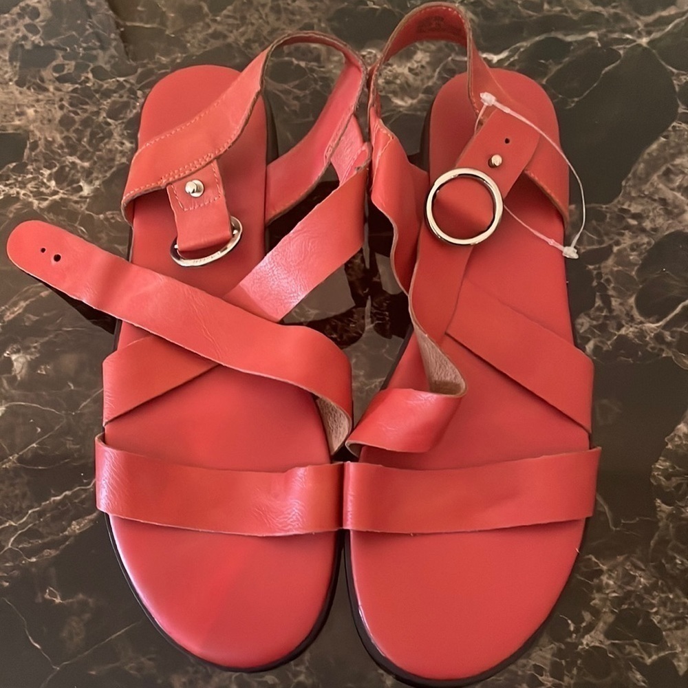 Forever 21 Red Vegan Leather Criss Cross Strappy Sandals